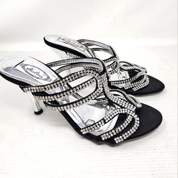 New Vintage 90's Italina Dress Shoes Rhinestones Slip on Weddings Party Size 8 - Picture 1 of 9